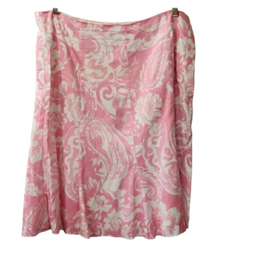 Chaps Pink White Floral Paisley A Line Skirt Womens Size 12 Cotton